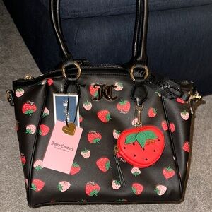 Juicy Couture Sweet N Juicy Black Strawberry Print Tote